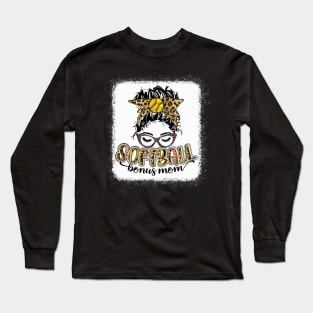 Softball Bonus Mom Leopard Long Sleeve T-Shirt